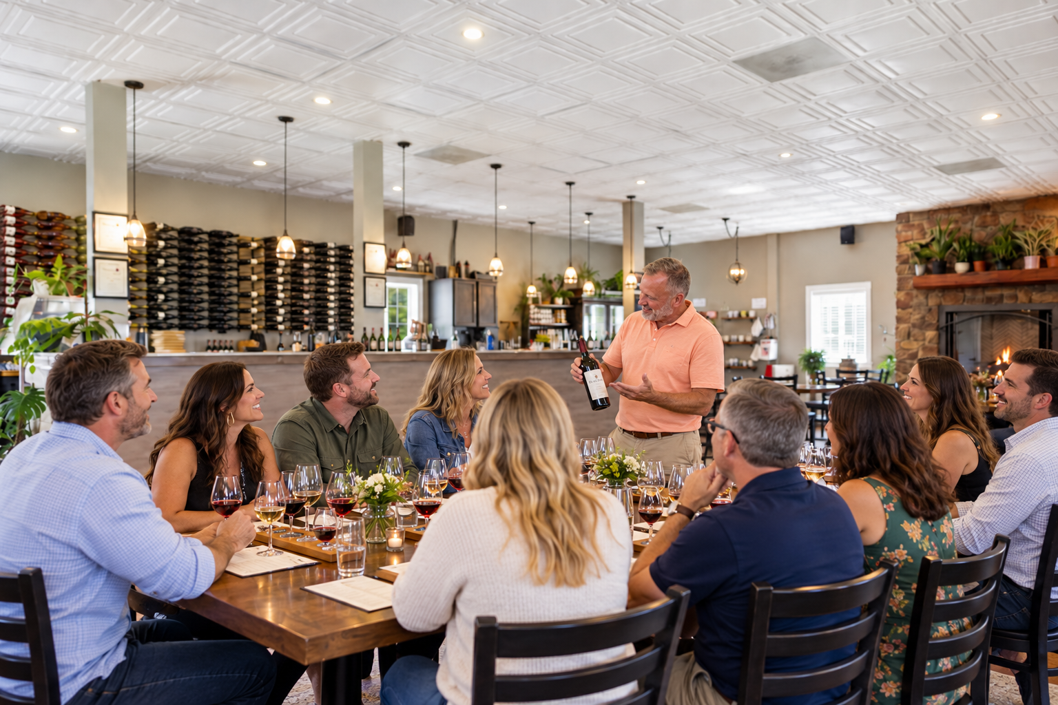 A group enjoying a guided wine tasting